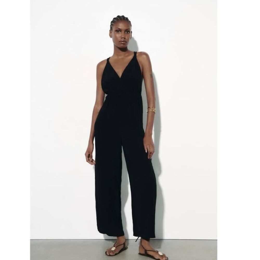 Zara Braid Strap Black Jumpsuit size Large